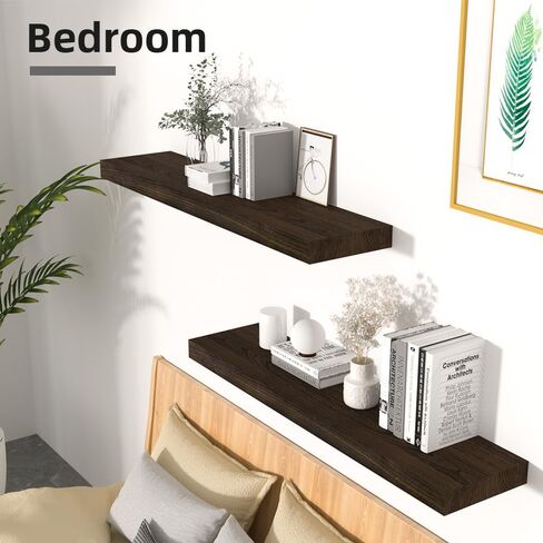 ارفف عائمة، رف حائط خشبي للحمام والمطبخ وغرفة النوم، ديكور منزلي خشبي، دعامة معلقة غير مرئية، طول 30 انش، خشب الجوز الداكن in Kuwait