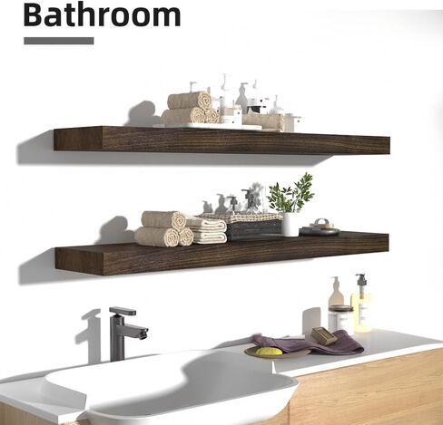 ارفف عائمة، رف حائط خشبي للحمام والمطبخ وغرفة النوم، ديكور منزلي خشبي، دعامة معلقة غير مرئية، طول 30 انش، خشب الجوز الداكن in Kuwait