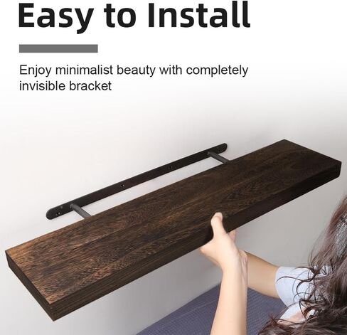 ارفف عائمة، رف حائط خشبي للحمام والمطبخ وغرفة النوم، ديكور منزلي خشبي، دعامة معلقة غير مرئية، طول 30 انش، خشب الجوز الداكن in Kuwait