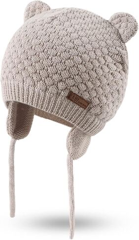 Bamery Baby Crochet Hat Infant Cute Bear Ear Beanie Toddler Boys Girls Earflap Hats for Fall Winter Warm Cap in Kuwait