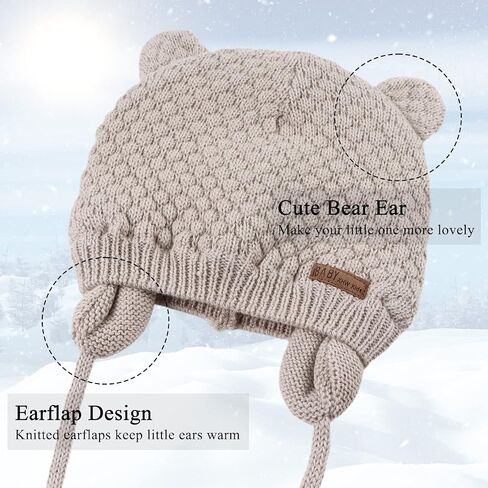 Bamery Baby Crochet Hat Infant Cute Bear Ear Beanie Toddler Boys Girls Earflap Hats for Fall Winter Warm Cap in Kuwait
