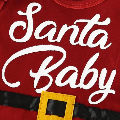 Muasaaluxi Newborn Baby Girl Christmas Outfit Santa Baby Ruffle Romper Onesie Velvet Flared Pants Xmas Hat Winter Clothes in Saudi Arabia