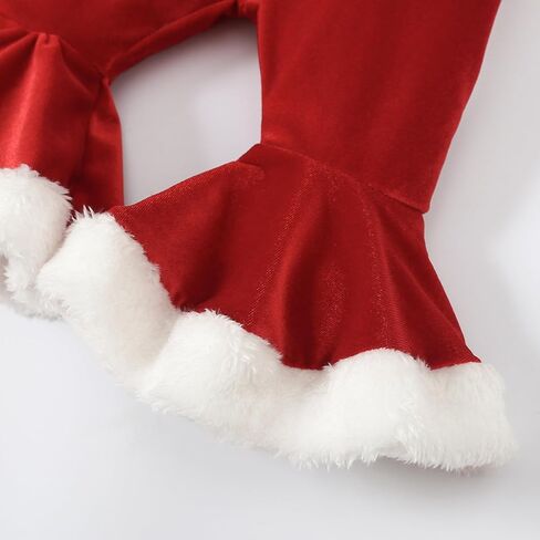 Muasaaluxi Newborn Baby Girl Christmas Outfit Santa Baby Ruffle Romper Onesie Velvet Flared Pants Xmas Hat Winter Clothes in Saudi Arabia