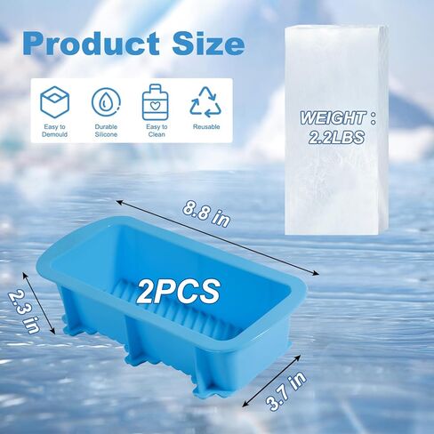 قالب مكعبات ثلج كبير جدًا من PUSEALON، عبوتين من مكعبات الثلج سعة 2.2 رطل، مكعبات ثلج لحوض الغطس البارد أو المبردات، صينية مكعبات ثلج كبيرة من السيليكون قابلة لإعادة الاستخدام لمبرد حمام الثلج، قوالب مكعبات ثلج كبيرة in Kuwait