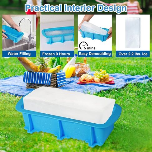 قالب مكعبات ثلج كبير جدًا من PUSEALON، عبوتين من مكعبات الثلج سعة 2.2 رطل، مكعبات ثلج لحوض الغطس البارد أو المبردات، صينية مكعبات ثلج كبيرة من السيليكون قابلة لإعادة الاستخدام لمبرد حمام الثلج، قوالب مكعبات ثلج كبيرة in Kuwait