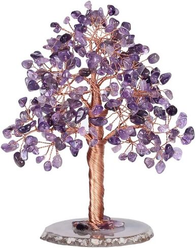 Sumgiftforall Natural Healing Crystal Tree of Prosperity Wire Wrapped on Agate Base Handmade Money Tree Bonsai Tree Home Office Decoration for Good Luck, Amethyst in Saudi Arabia