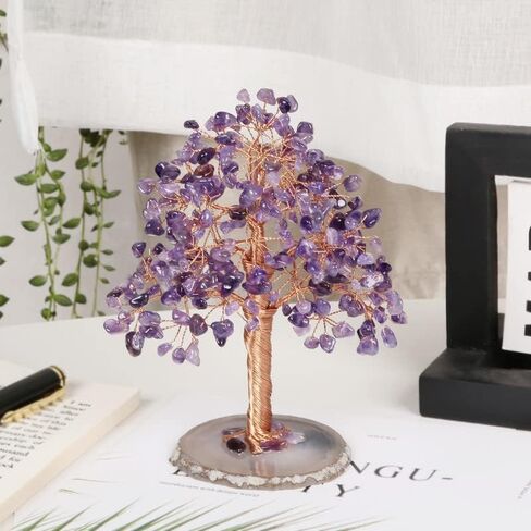 Sumgiftforall Natural Healing Crystal Tree of Prosperity Wire Wrapped on Agate Base Handmade Money Tree Bonsai Tree Home Office Decoration for Good Luck, Amethyst in Saudi Arabia