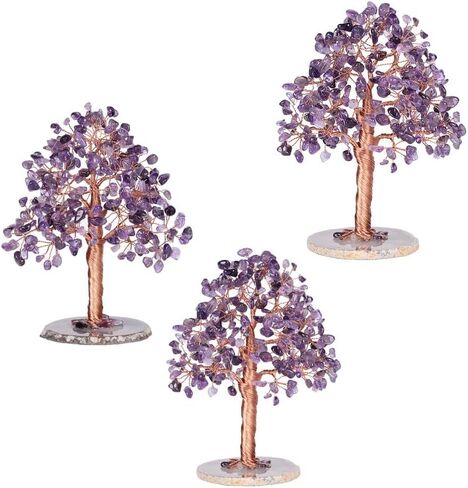 Sumgiftforall Natural Healing Crystal Tree of Prosperity Wire Wrapped on Agate Base Handmade Money Tree Bonsai Tree Home Office Decoration for Good Luck, Amethyst in Saudi Arabia