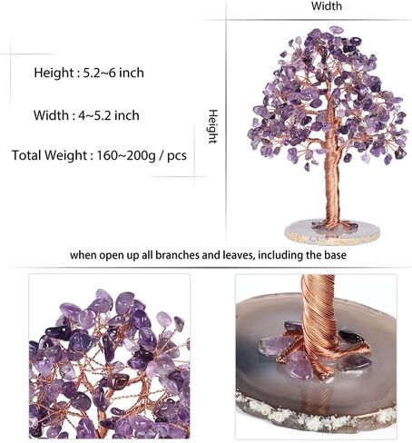 Sumgiftforall Natural Healing Crystal Tree of Prosperity Wire Wrapped on Agate Base Handmade Money Tree Bonsai Tree Home Office Decoration for Good Luck, Amethyst in Saudi Arabia
