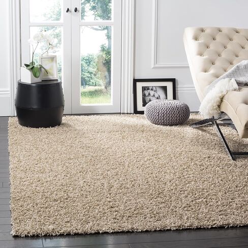 SAFAVIEH Athens Shag Collection Area Rug - 8' x 10', Beige, Non-Shedding & Easy Care, 1.5-inch Thick Ideal for High Traffic Areas in Living Room, Bedroom (SGA119G) in Saudi Arabia