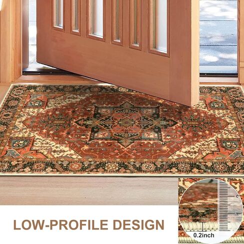 LEEVAN Indoor Door Mat, Vintage Non-Slip Entryway Rug 24''x36'', Oriental Distressed Kitchen Rug, Washable Low Pile Doormat for Home Patio/Back Door/Porch（Ivory/Blue Rust in Kuwait