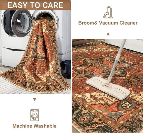 LEEVAN Indoor Door Mat, Vintage Non-Slip Entryway Rug 24''x36'', Oriental Distressed Kitchen Rug, Washable Low Pile Doormat for Home Patio/Back Door/Porch（Ivory/Blue Rust in Kuwait