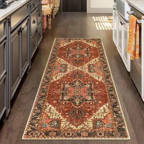 LEEVAN Indoor Door Mat, Vintage Non-Slip Entryway Rug 24''x36'', Oriental Distressed Kitchen Rug, Washable Low Pile Doormat for Home Patio/Back Door/Porch（Ivory/Blue Rust in Kuwait