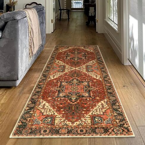 LEEVAN Indoor Door Mat, Vintage Non-Slip Entryway Rug 24''x36'', Oriental Distressed Kitchen Rug, Washable Low Pile Doormat for Home Patio/Back Door/Porch（Ivory/Blue Rust in Kuwait