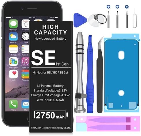 بطارية SHENMZ بقدرة 2750 مللي أمبير في الساعة لهاتف iPhone SE الجيل الأول، استبدال بطارية عالية السعة لهاتف iPhone SE 2016 الجيل الأول A1662، A1723، A1724 (ليس لهاتف iPhone SE 2nd) مع مجموعة أدوات إصلاح in Kuwait