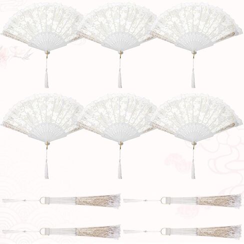 Yookeer 24 Sets White Lace Floral Folding Hand Fans Rose Retro Foldable Fan Hand Fans Bridal Lace Decorative Folding Fan Tag with Holes and Bags Christmas Gifts for Women Wedding Birthday(48 Set) in Saudi Arabia