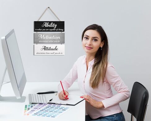 Pink Office Wall Decor, Ability Motivation Attitude Inspirational Wall Art Motivational Wall Plaques with Sayings Wooden Hangings Decor for Home in Saudi Arabia