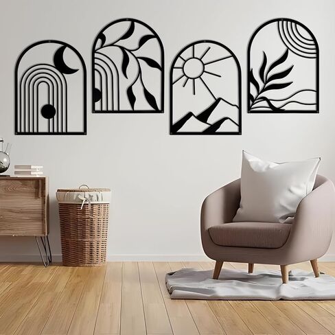 لوحة فنية جدارية معدنية من Phirown، ديكور حائط أسود مع شرائط ضوئية 3 قطع ديكور غرفة حديثة ديكور جدار مزرعة ريفي، جدار ديكور منزلي لغرفة المعيشة وغرفة النوم (عمودي) in Kuwait