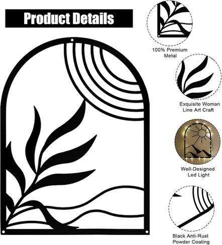 لوحة فنية جدارية معدنية من Phirown، ديكور حائط أسود مع شرائط ضوئية 3 قطع ديكور غرفة حديثة ديكور جدار مزرعة ريفي، جدار ديكور منزلي لغرفة المعيشة وغرفة النوم (عمودي) in Kuwait