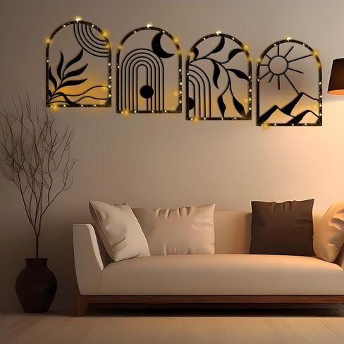 لوحة فنية جدارية معدنية من Phirown، ديكور حائط أسود مع شرائط ضوئية 3 قطع ديكور غرفة حديثة ديكور جدار مزرعة ريفي، جدار ديكور منزلي لغرفة المعيشة وغرفة النوم (عمودي) in Kuwait