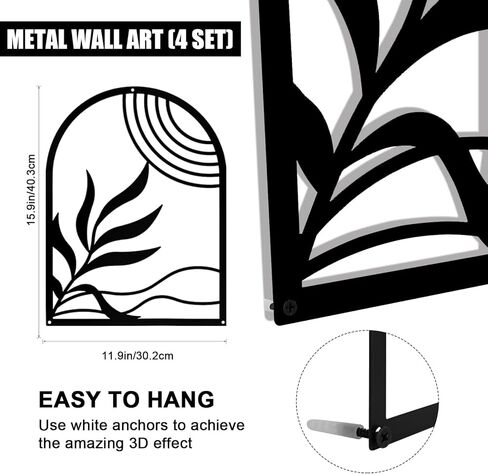 لوحة فنية جدارية معدنية من Phirown، ديكور حائط أسود مع شرائط ضوئية 3 قطع ديكور غرفة حديثة ديكور جدار مزرعة ريفي، جدار ديكور منزلي لغرفة المعيشة وغرفة النوم (عمودي) in Kuwait