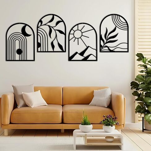 لوحة فنية جدارية معدنية من Phirown، ديكور حائط أسود مع شرائط ضوئية 3 قطع ديكور غرفة حديثة ديكور جدار مزرعة ريفي، جدار ديكور منزلي لغرفة المعيشة وغرفة النوم (عمودي) in Kuwait