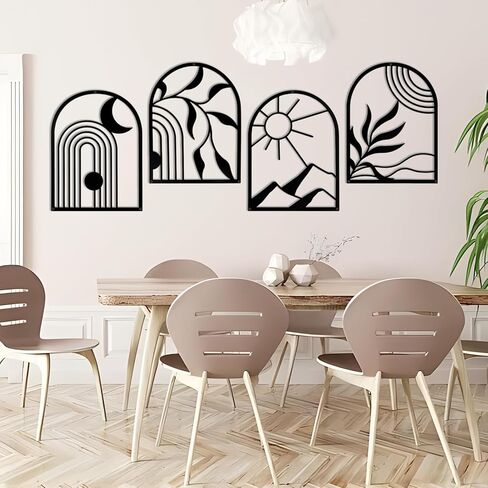 لوحة فنية جدارية معدنية من Phirown، ديكور حائط أسود مع شرائط ضوئية 3 قطع ديكور غرفة حديثة ديكور جدار مزرعة ريفي، جدار ديكور منزلي لغرفة المعيشة وغرفة النوم (عمودي) in Kuwait