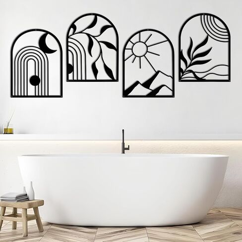 لوحة فنية جدارية معدنية من Phirown، ديكور حائط أسود مع شرائط ضوئية 3 قطع ديكور غرفة حديثة ديكور جدار مزرعة ريفي، جدار ديكور منزلي لغرفة المعيشة وغرفة النوم (عمودي) in Kuwait