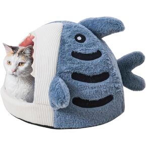 Shark-Shaped cat cave beds for Indoor Cats, Cute cat Teepee, Closed Dog Sleeping Bag, Warm Soft Kitten Houses & Condos, Blue, Large Size. in Saudi Arabia