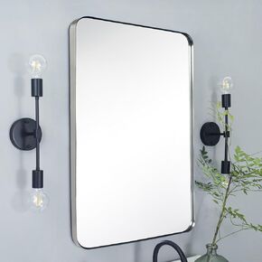 TEHOME 24x36'' Chrome Rounded Rectangle Bathroom Mirror Polished Silver 36 x 24 inch Metal Framed Rectangular Vanity Mirror in Kuwait