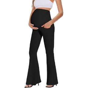 MUSIDORA Buttery Soft Maternity Flare Leggings with Pockets Over The Belly/High Waisted Bell Bottom Pants for Yoga Casual