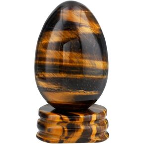 mookaitedecor Tiger's Eye Crystal Egg Polished Gemstone Figurines with Stone Stand