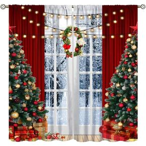 DDCBNS Christmas Curtains,Merry Xmas Traditional Red Winter Season Theme Window Treatments for Bedroom Living Room Kitchen,Kids Santa Sleigh Snowman Drapes 2 Panels Set,Total Size 42 x 45 Inch in Kuwait