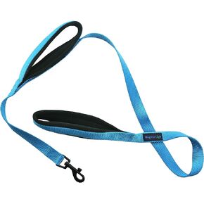 مقود Wagtime Club ناعم وسميك بمقبض مزدوج من النايلون الفاخر بطول 1.2 متر × 3/4 بوصة - مقابض مزدوجة مبطنة بالنيوبرين لتوفير أقصى درجات الراحة والتحكم - للكلاب المتوسطة والكبيرة (أزرق فاتح)