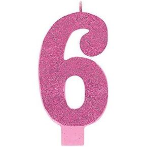 amscan Pink #6 Birthday Glitter 5.25" Numeral Candle in Saudi Arabia