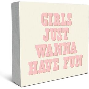 SRADMO Girls Just Wanna Have Fun Pink Wood Box Sign Desk Decor,Inspirational Preppy Wooden Block Box Sign Decoration For Girls Room Dorm Shelf Table Decor in Saudi Arabia