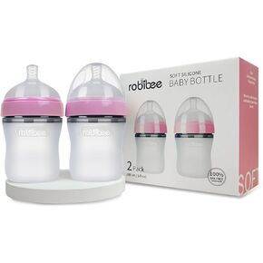 Soft Silicone Baby Feeding Bottle | Anti-Colic, Medium-Flow Nipples, Balanced Base, Natural Shape for Natural Latching and Holding, Easy to Clean, 2-Pack (9 oz, Pink) in Kuwait