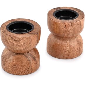 EDHAS Acacia Wood Tealight Candle Holders for Table Centerpiece Dinning Mantel Home Décor, Home Candle Stands Decorative Set of 2 (3" x 3" x 3") in Kuwait