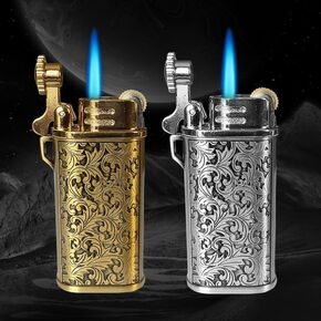 (2Pcs) Relief Flower Butane Cool Lighter,Refillable Butane Jet Flame Windproof Lighter,Portable Funny Personality Compact, BBQ Kitchen,Torch Lighters,Candles,Metal Pattern in Saudi Arabia
