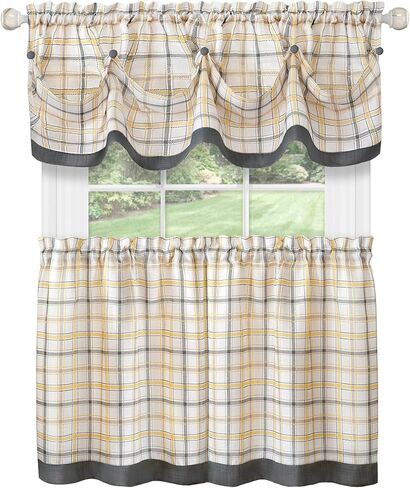 Soft Valance Window Curtains - 58 Inch Width, 14 Inch Length - Tattersall (Grey) - Light Filtering Polyester Drapes for Bedroom Living & Dining Room by Achim Home Decor in Saudi Arabia