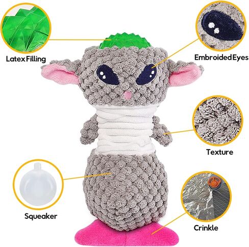 KuddelMuddel Squeaky Crinkle Dog Plush Toy, No Stuffing Cute and Ugly Alien with Durable Latex Filler, Interactive Fun Fetch Chew and Play Toy for Puppy Small Medium and Large Breed in Kuwait