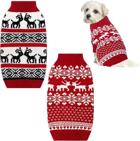 2 Pieces Dog Holiday Reindeer Clothes Christmas Snowflake Dog Sweater Red Dog Clothes Christmas Dog Clothes for Dogs Pets Cats Puppy Christmas New Year (Elk,Medium) in Saudi Arabia
