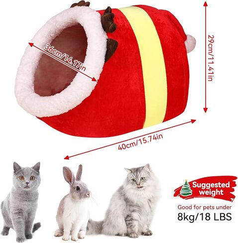 سرير للقطط في عيد الميلاد على شكل كهف، منزل للقطط، كوخ الإسكيمو لعيد الميلاد، كوخ للقطط، سرير كهف لطيف للحيوانات الأليفة للكلاب الصغيرة أو الأرنب (دائري - صغير) in Kuwait