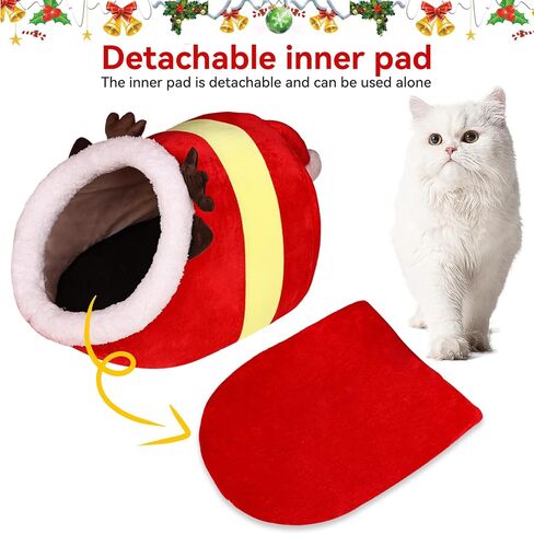 سرير للقطط في عيد الميلاد على شكل كهف، منزل للقطط، كوخ الإسكيمو لعيد الميلاد، كوخ للقطط، سرير كهف لطيف للحيوانات الأليفة للكلاب الصغيرة أو الأرنب (دائري - صغير) in Kuwait