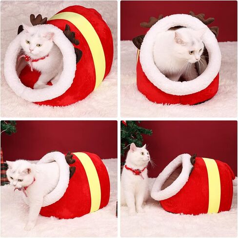 سرير للقطط في عيد الميلاد على شكل كهف، منزل للقطط، كوخ الإسكيمو لعيد الميلاد، كوخ للقطط، سرير كهف لطيف للحيوانات الأليفة للكلاب الصغيرة أو الأرنب (دائري - صغير) in Kuwait