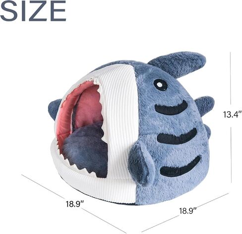 Shark-Shaped cat cave beds for Indoor Cats, Cute cat Teepee, Closed Dog Sleeping Bag, Warm Soft Kitten Houses & Condos, Blue, Large Size. in Saudi Arabia