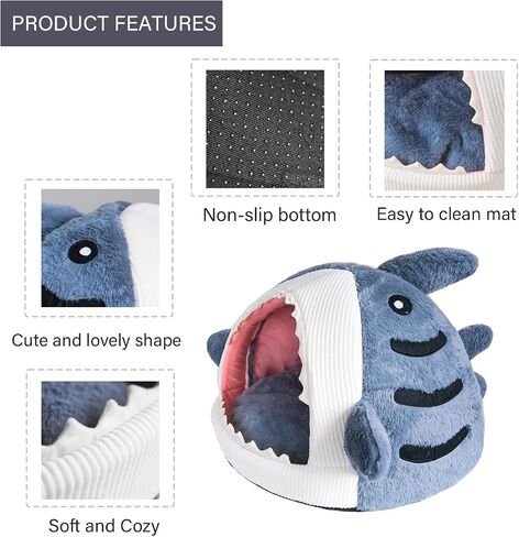 Shark-Shaped cat cave beds for Indoor Cats, Cute cat Teepee, Closed Dog Sleeping Bag, Warm Soft Kitten Houses & Condos, Blue, Large Size. in Saudi Arabia