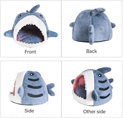 Shark-Shaped cat cave beds for Indoor Cats, Cute cat Teepee, Closed Dog Sleeping Bag, Warm Soft Kitten Houses & Condos, Blue, Large Size. in Saudi Arabia
