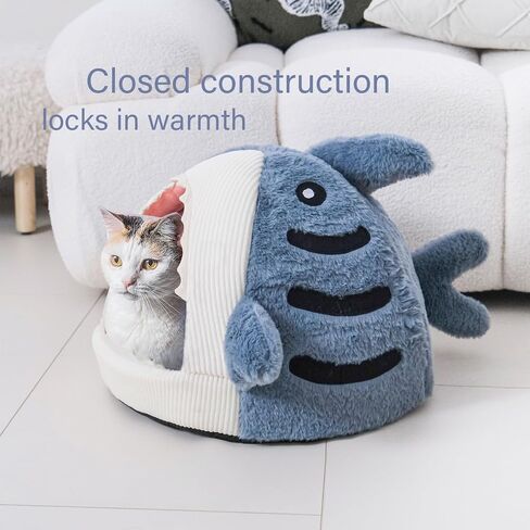 Shark-Shaped cat cave beds for Indoor Cats, Cute cat Teepee, Closed Dog Sleeping Bag, Warm Soft Kitten Houses & Condos, Blue, Large Size. in Saudi Arabia