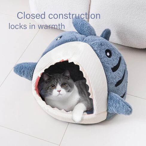 Shark-Shaped cat cave beds for Indoor Cats, Cute cat Teepee, Closed Dog Sleeping Bag, Warm Soft Kitten Houses & Condos, Blue, Large Size. in Saudi Arabia